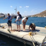 Norman und Walter angeln in der Marina von Mykonos